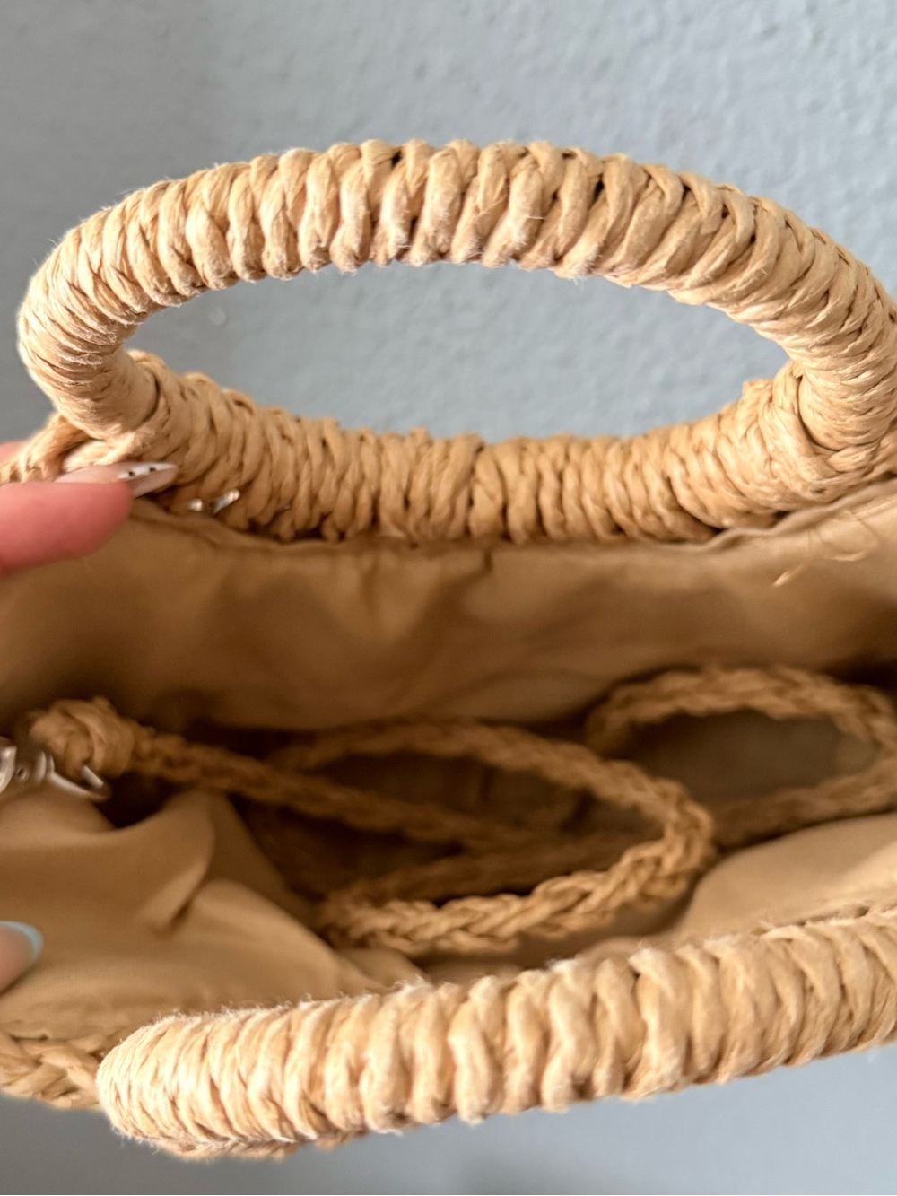 Woven Straw Round Handle Tote Bag in Natural - Picture 5 of 5
